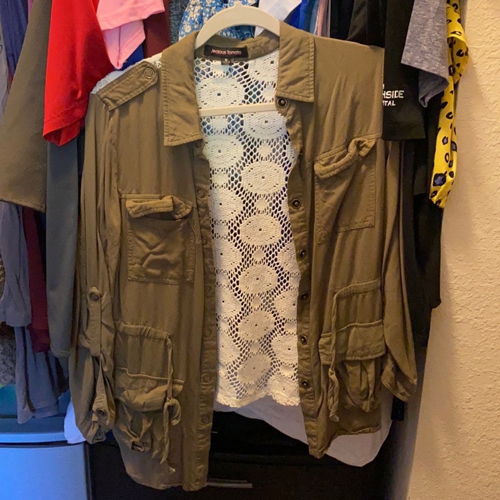 Army green jacket with lace